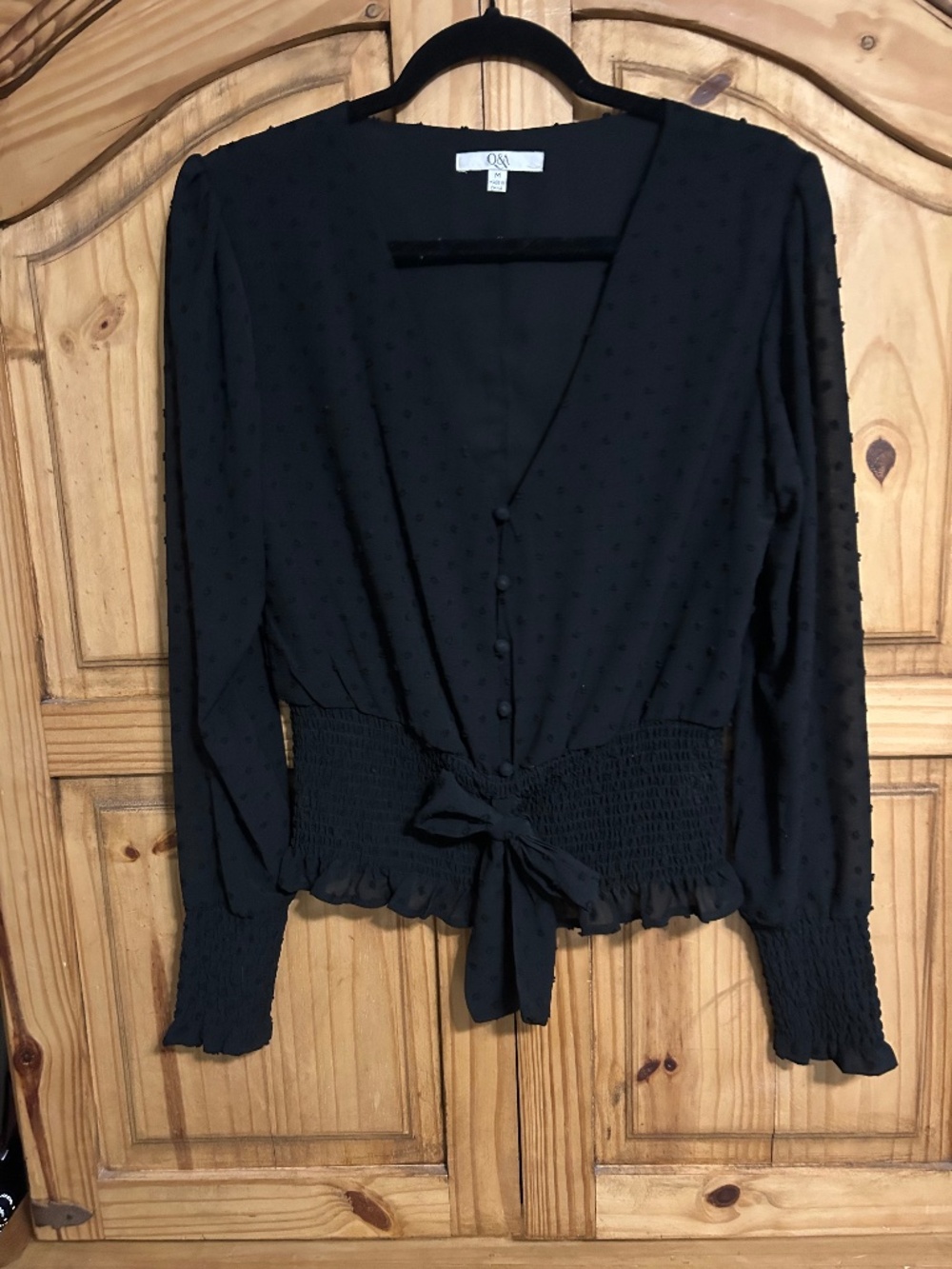 Q&A Black Vee Neck Polka Dot Blouse